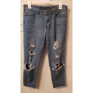 High Waisted Distressed Crop Mom Jeans (size 5/6)